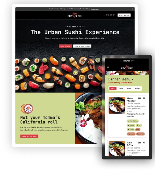 City Sushi — home page and mobile menu